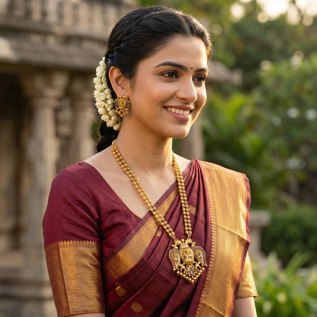 Temple jewellery under ₹2,999 antique gold necklace set for bride