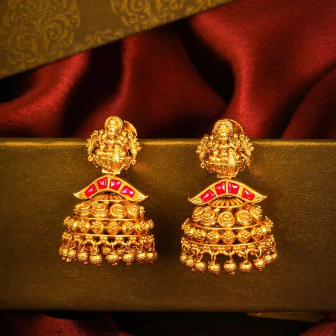 Gold jhumka earrings — South Indian temple style, 1 gram gold plated